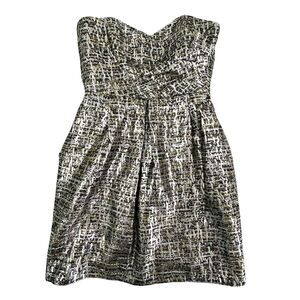 Shoshanna Gold Lame Metallic Strapless Mini Dress Size 2 Sweetheart Neck